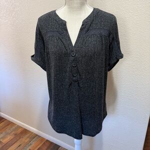 COMP Vintage - Women's Short-Sleeve Button Henley Top - Charcoal - Size Large